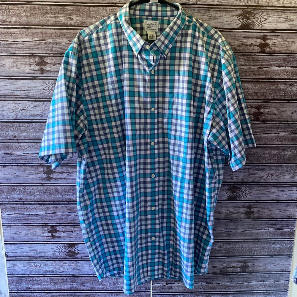 LL Bean Men's Short-Sleeved Button-Down Shirt Size XL Traditional Fit Plaid
